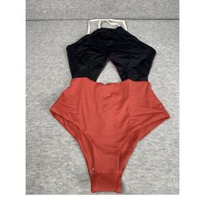 Tavik One Piece Women's XS Black Orange Casual Stretch Ribbed Beach Swimwear